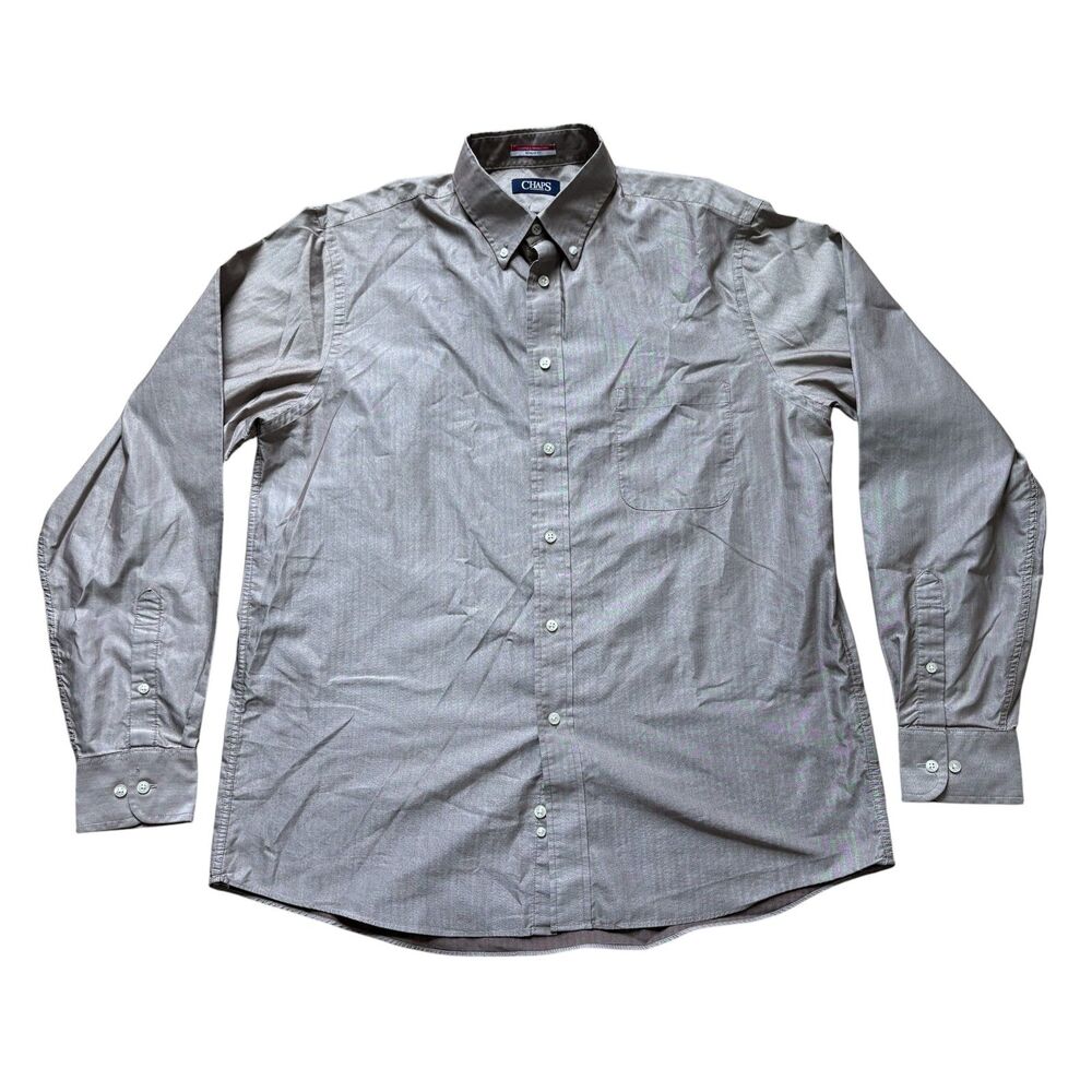 Chaps Shirt Mens 16-16.5 Gray Button Down Long Sleeve Casual Regular Fit Formal